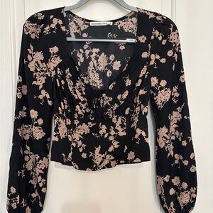 Abercrombie and Fitch Black and Pink Sweetheart Tie Neckline Women's Top